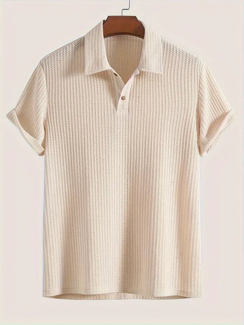 Herren Poloshirt Aus Waffelstrick Mit Kurzem Arm Und Zwei-Knopf-Kragen
