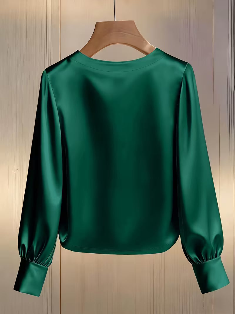 Damen Bluse Mit Satin-Bischofärmeln Und Perlen- und Kristallbesatz