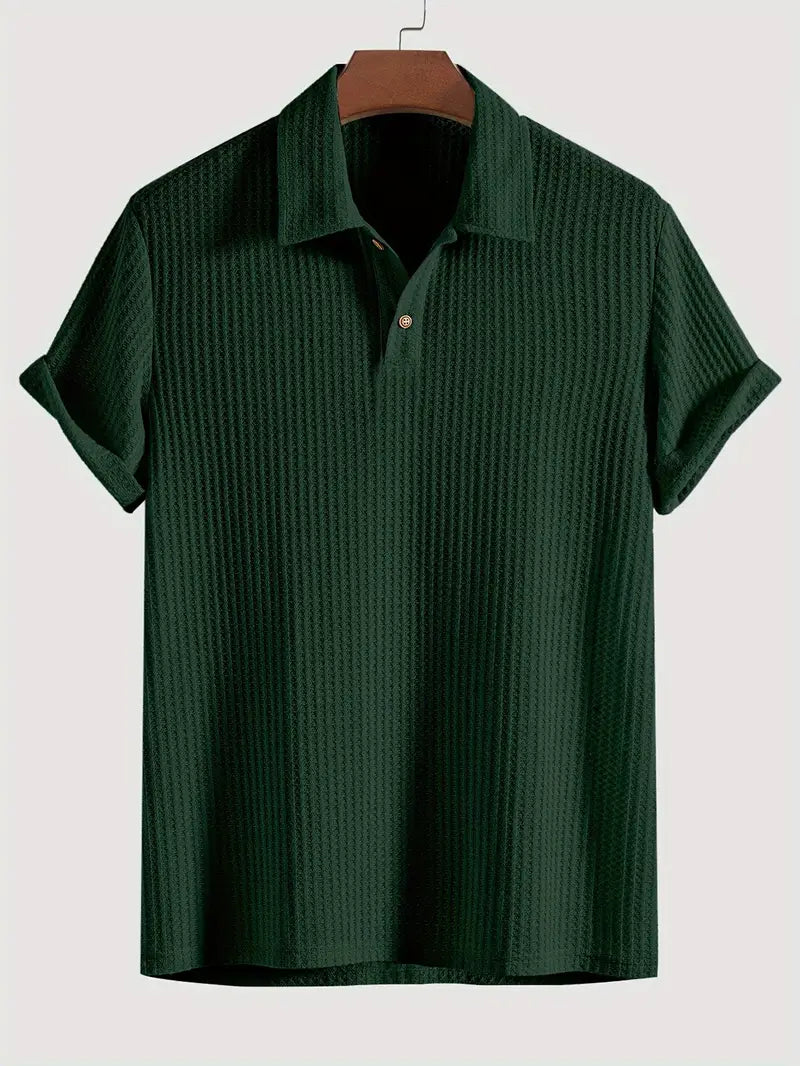 Herren Poloshirt Aus Waffelstrick Mit Kurzem Arm Und Zwei-Knopf-Kragen