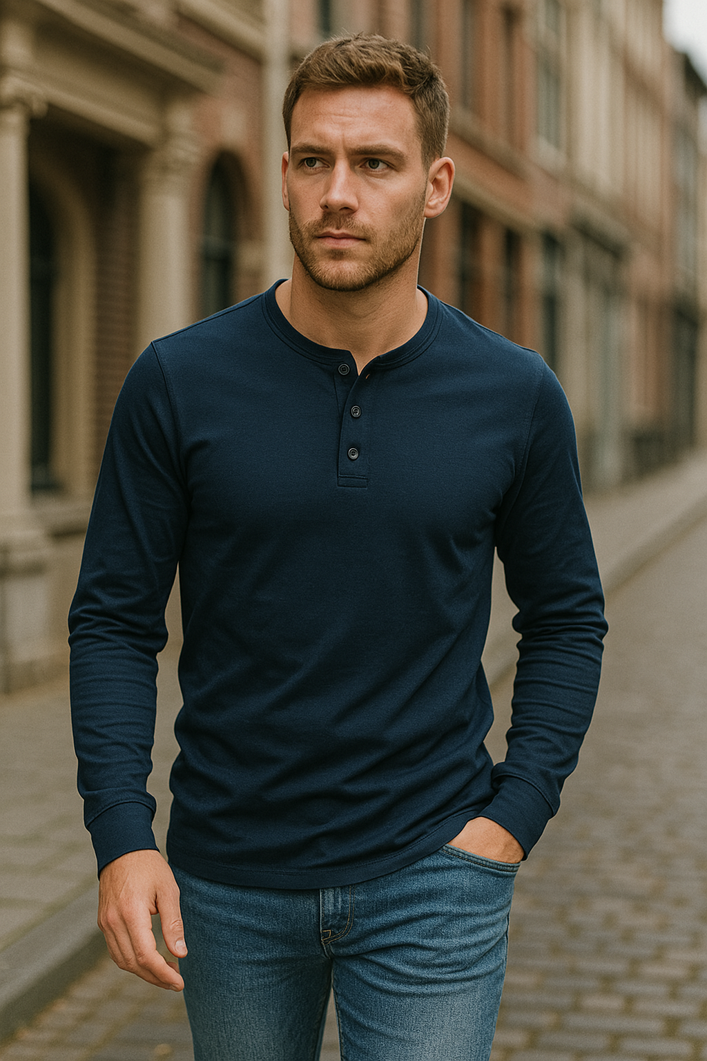 Novaro Stilvolles Langarm-Henley-Herren-Shirt Für Herren