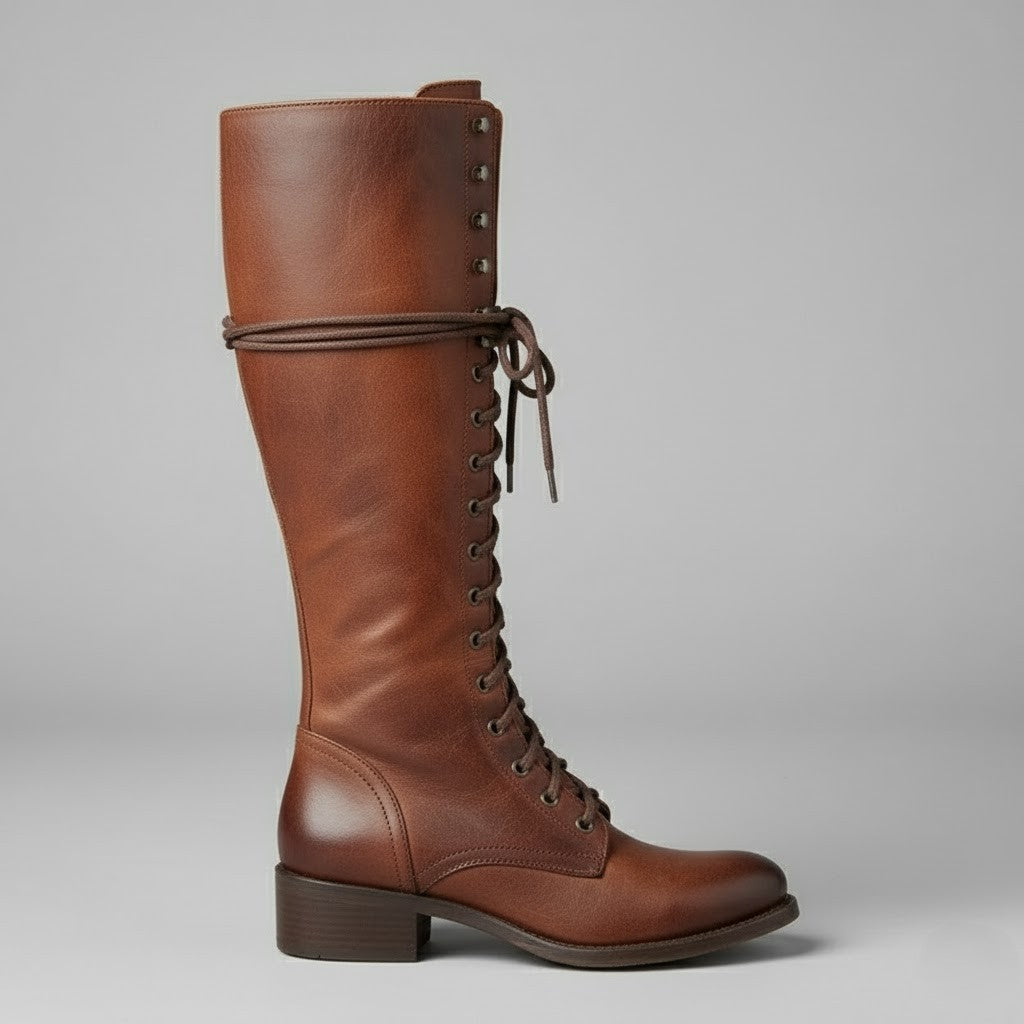 Astra Damen Kniehohe Stiefel Zum Schnüren Mit Blockabsatz