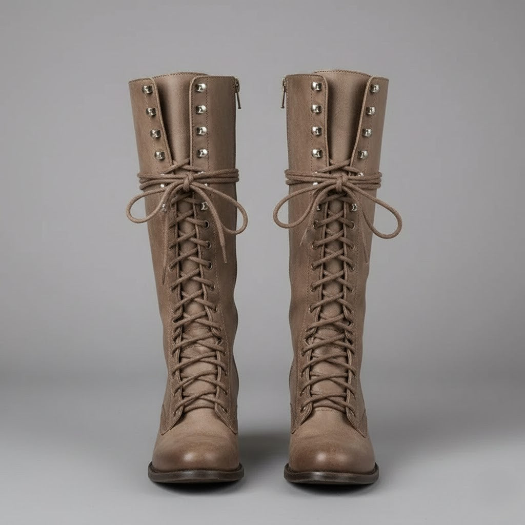 Astra Damen Kniehohe Stiefel Zum Schnüren Mit Blockabsatz