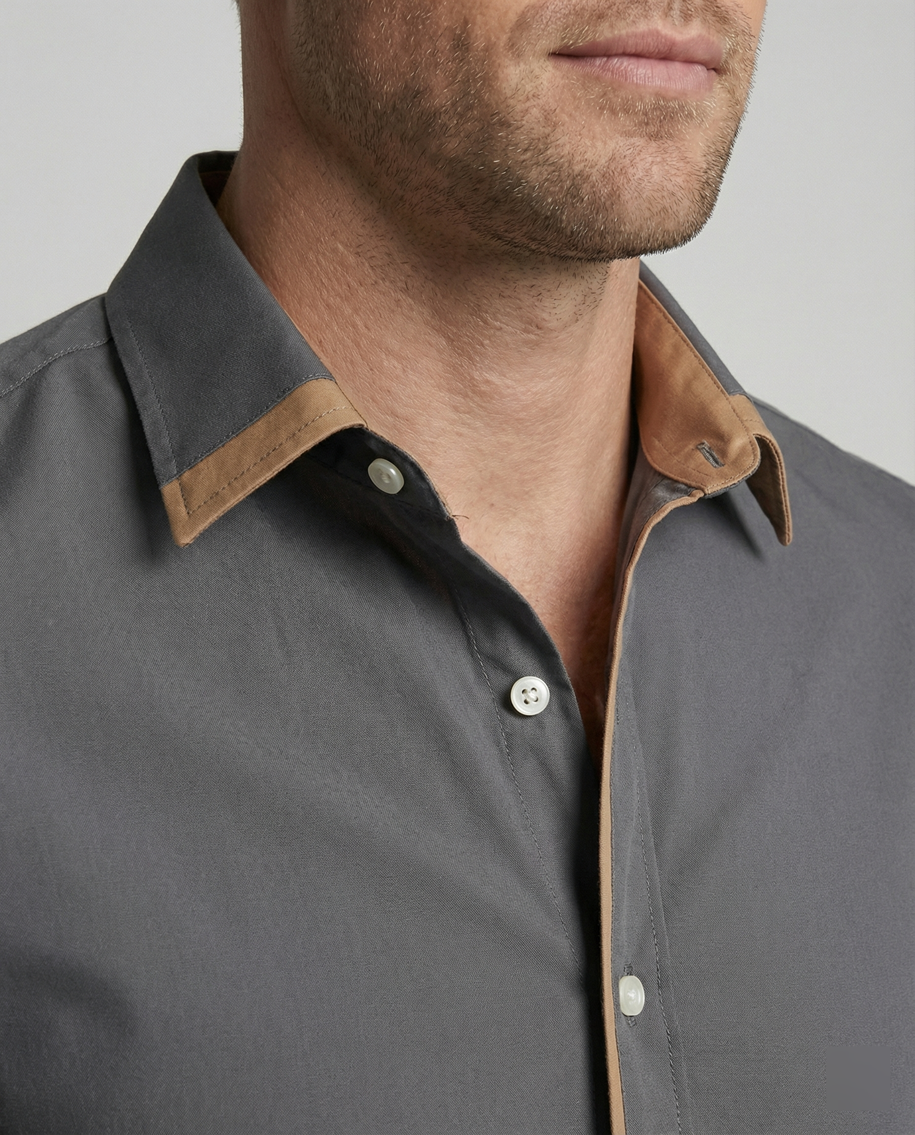 Herren Slim Fit Langarmhemd Mit Knopfleiste Und Kontrastfutter Besatz Manschetten