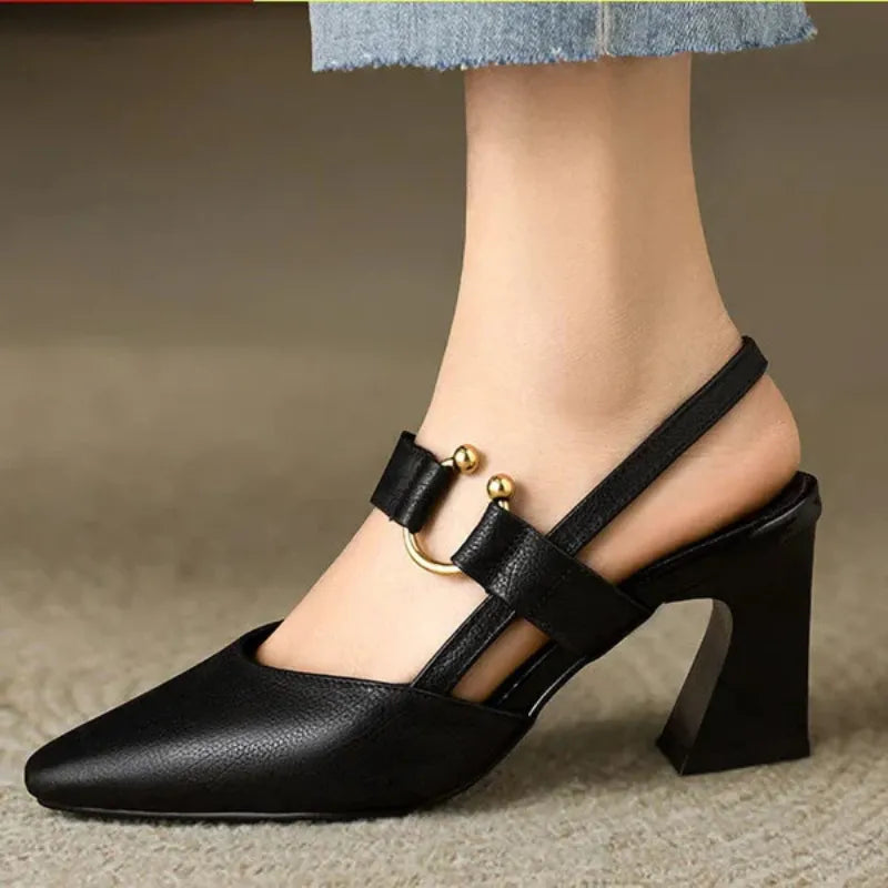 Damen Slingback Schuhe Mit Blockabsatz Und Spitzem Zehenbereich