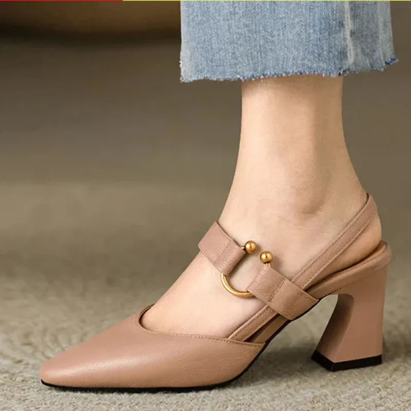 Damen Slingback Schuhe Mit Blockabsatz Und Spitzem Zehenbereich