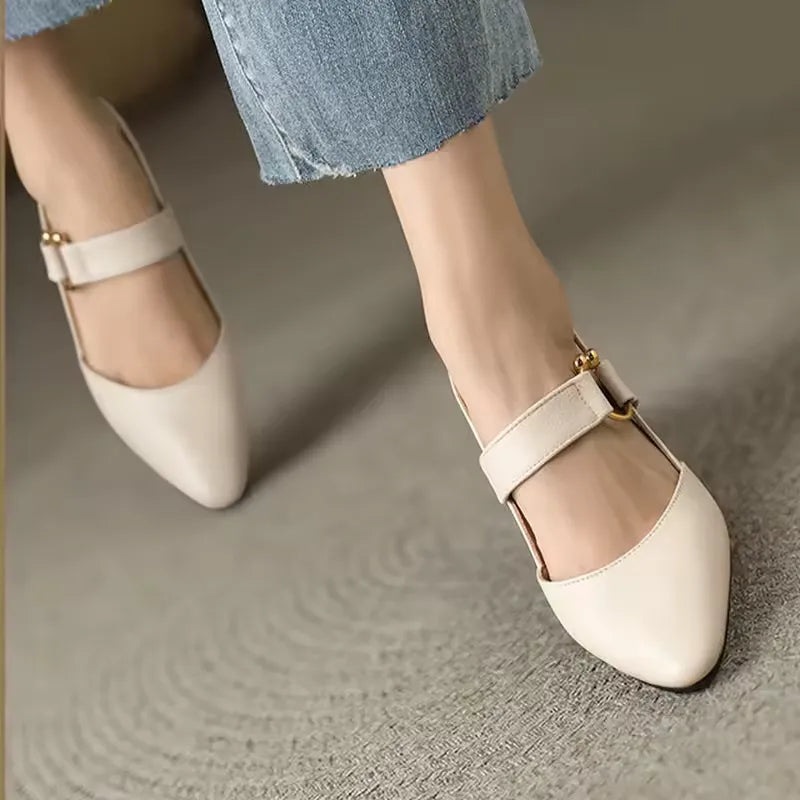 Damen Slingback Schuhe Mit Blockabsatz Und Spitzem Zehenbereich