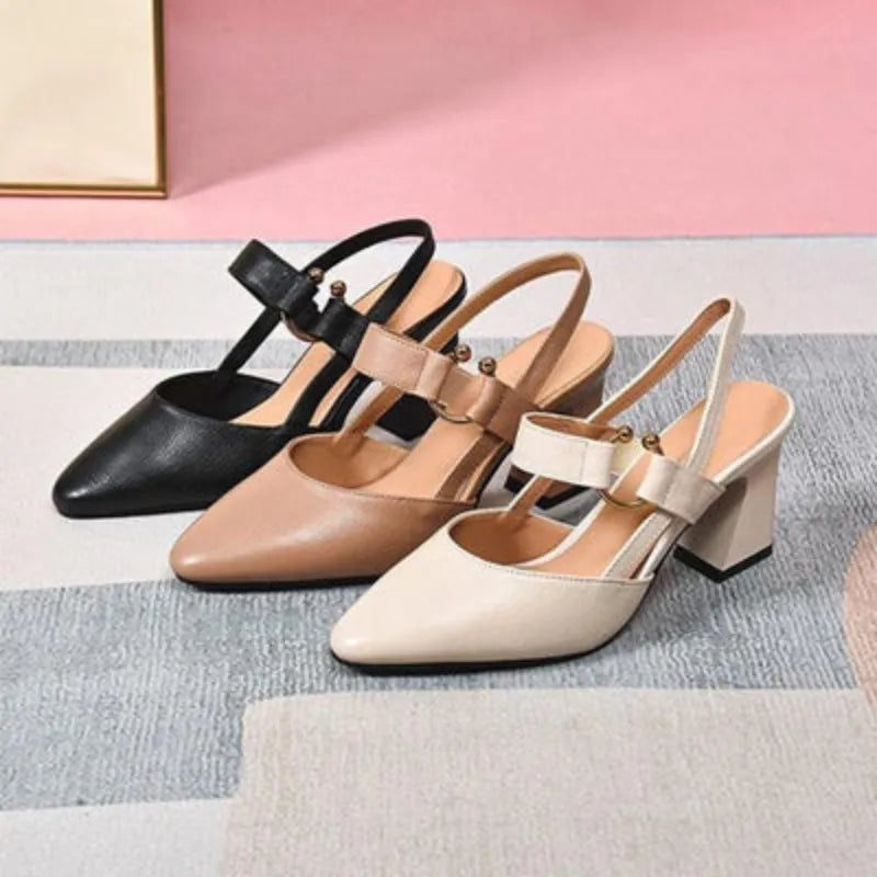 Damen Slingback Schuhe Mit Blockabsatz Und Spitzem Zehenbereich