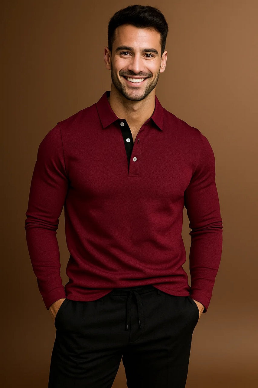 Herren Langarm Polohemd Mit Kragen Und Knopfleiste
