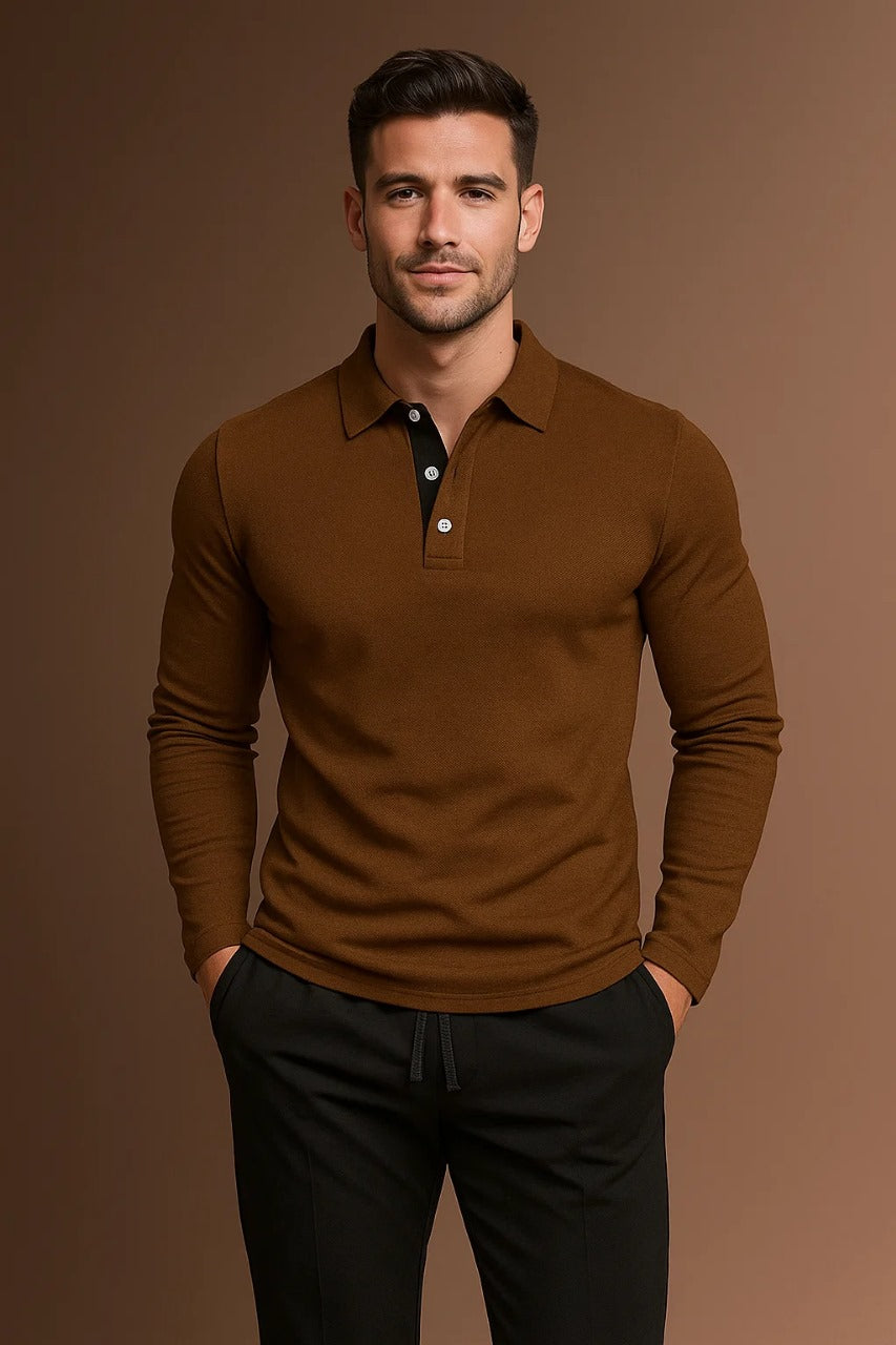 Herren Langarm Polohemd Mit Kragen Und Knopfleiste