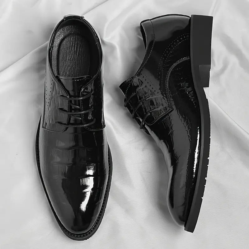 Herren Schwarze Lackleder-Oxford-Schuhe Glänzende Textur Mit Schnürverschluss