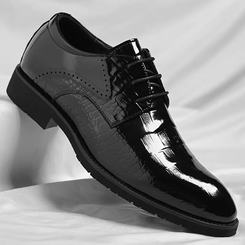 Herren Schwarze Lackleder-Oxford-Schuhe Glänzende Textur Mit Schnürverschluss