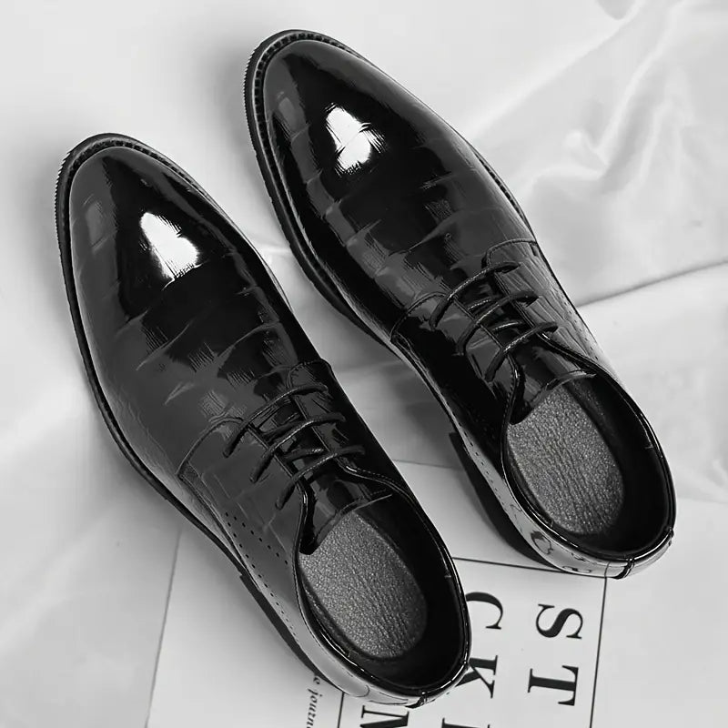 Herren Schwarze Lackleder-Oxford-Schuhe Glänzende Textur Mit Schnürverschluss