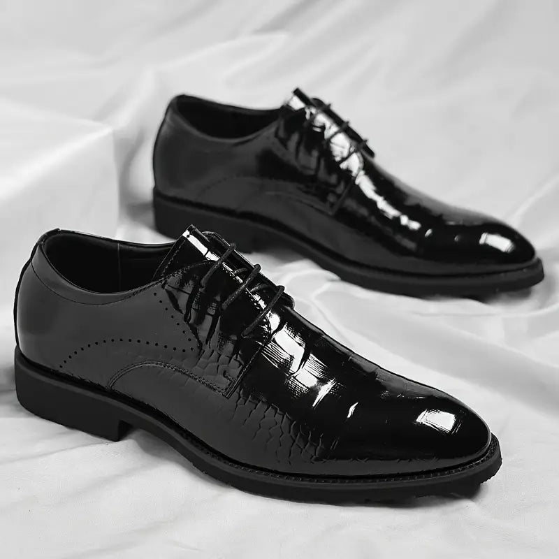 Herren Schwarze Lackleder-Oxford-Schuhe Glänzende Textur Mit Schnürverschluss