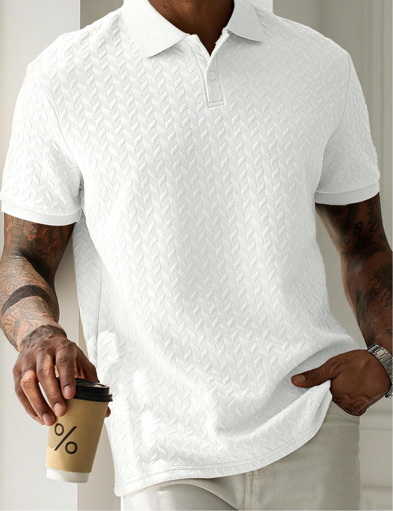 Herren Poloshirt Kurzarm Mit Strukturiertem Chevron-Strick Und Knopfleiste