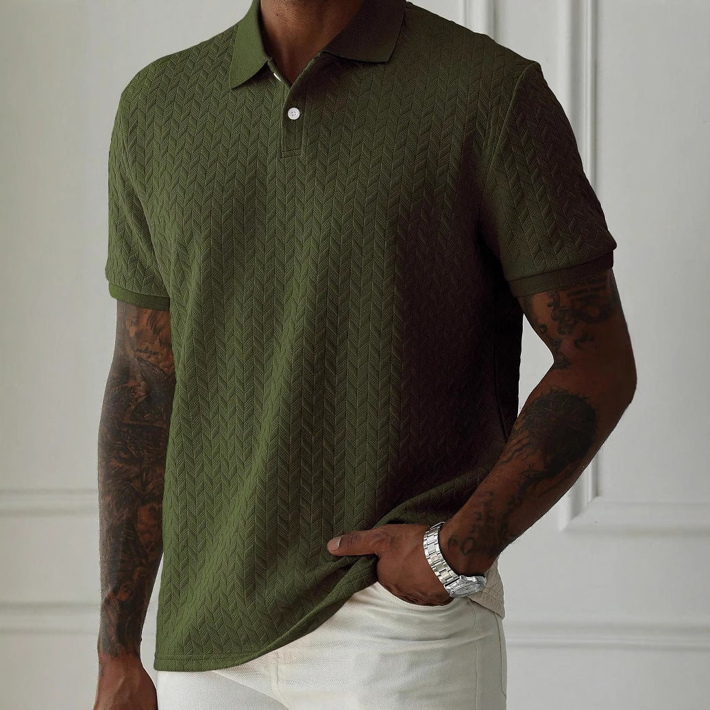 Herren Poloshirt Kurzarm Mit Strukturiertem Chevron-Strick Und Knopfleiste