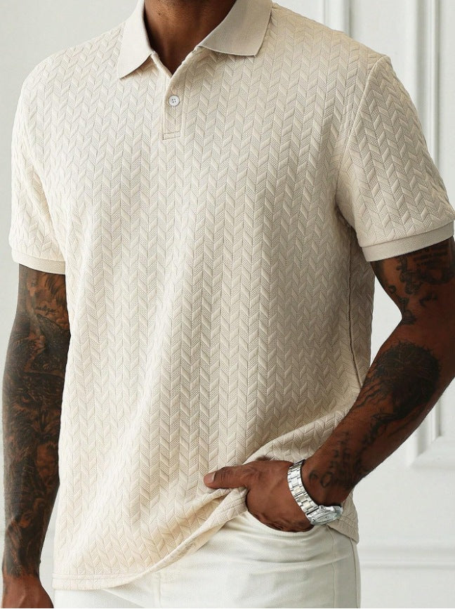 Herren Poloshirt Kurzarm Mit Strukturiertem Chevron-Strick Und Knopfleiste