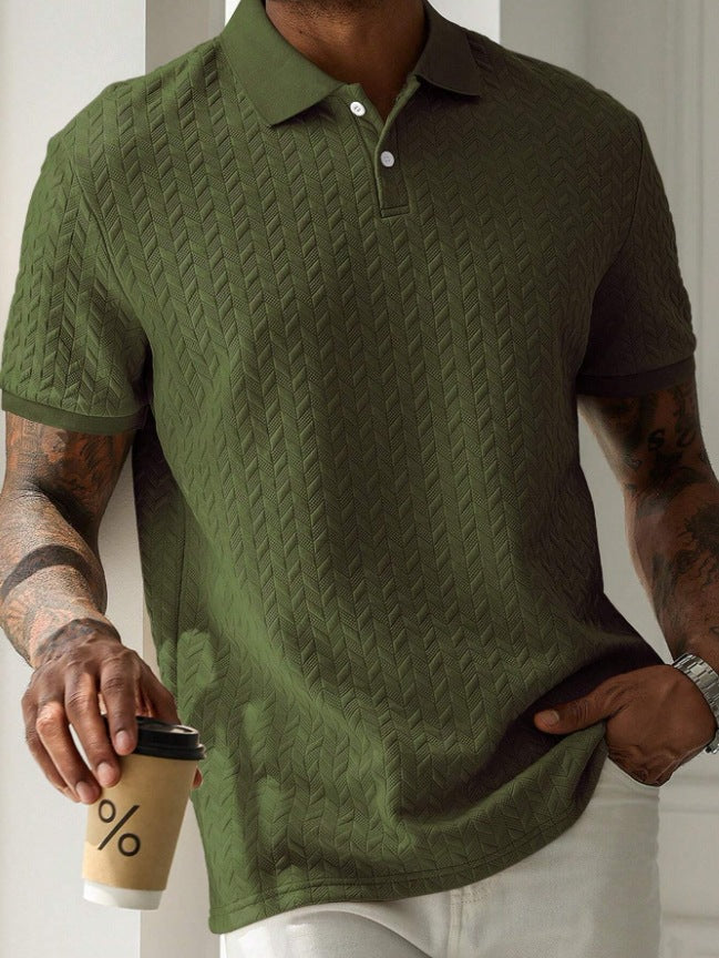 Herren Poloshirt Kurzarm Mit Strukturiertem Chevron-Strick Und Knopfleiste