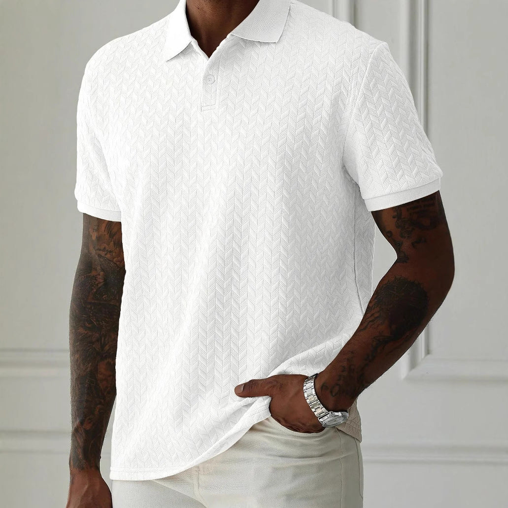 Herren Poloshirt Kurzarm Mit Strukturiertem Chevron-Strick Und Knopfleiste