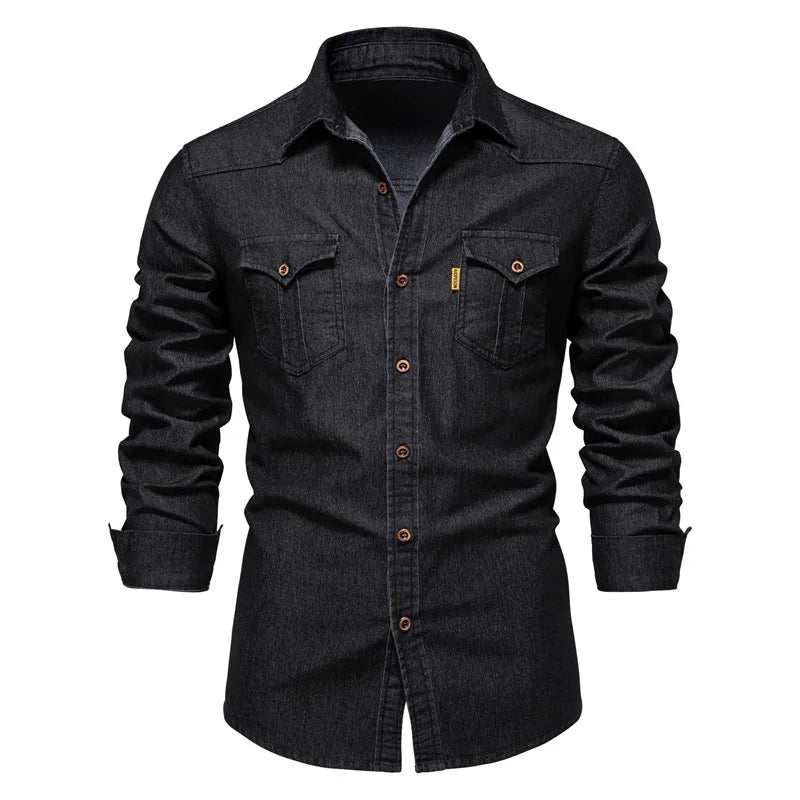NovaLoom Herren Denim Button-Up Hemd Für Alltag Und Freizeit