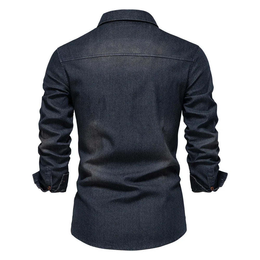 NovaLoom Herren Denim Button-Up Hemd Für Alltag Und Freizeit