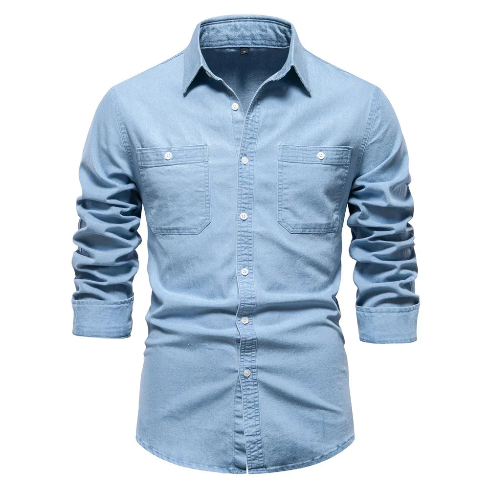 Atlas Herren Hemd Aus Hellblauem Denim Mit Knöpfen