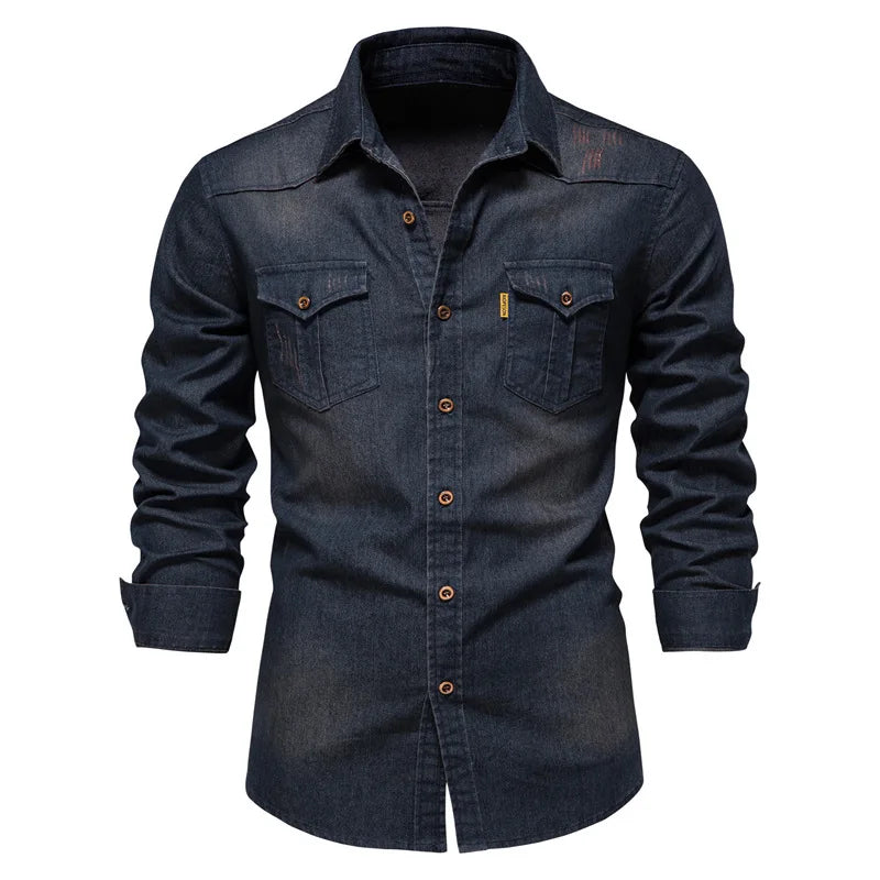 NovaLoom Herren Denim Button-Up Hemd Für Alltag Und Freizeit