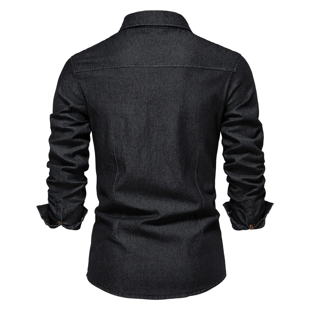 NovaLoom Herren Denim Button-Up Hemd Für Alltag Und Freizeit