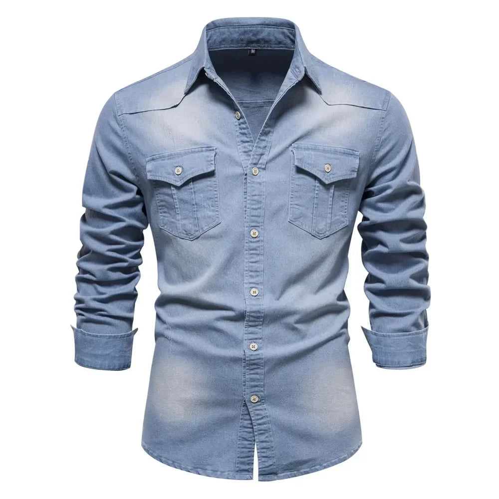 Atlas Herren Hemd Aus Hellblauem Denim Mit Knöpfen