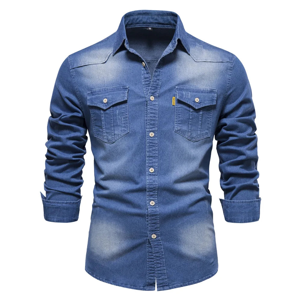 NovaLoom Herren Denim Button-Up Hemd Für Alltag Und Freizeit