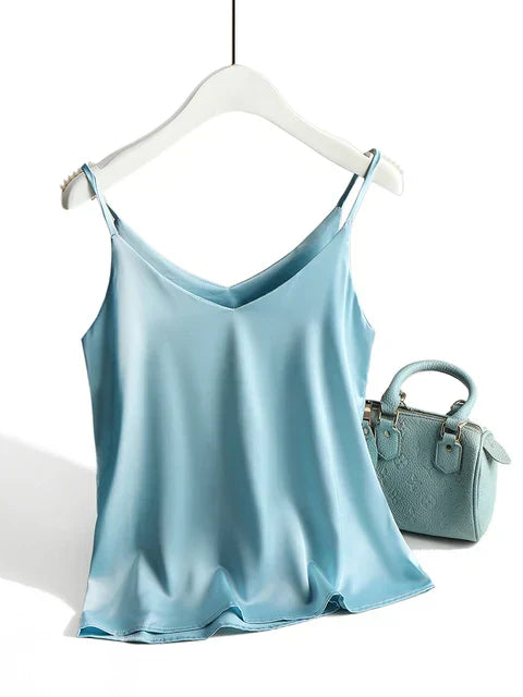 Damen Satin Cami Top Ärmelloser Minimalistischer Schnitt Mit Verstellbaren Trägern