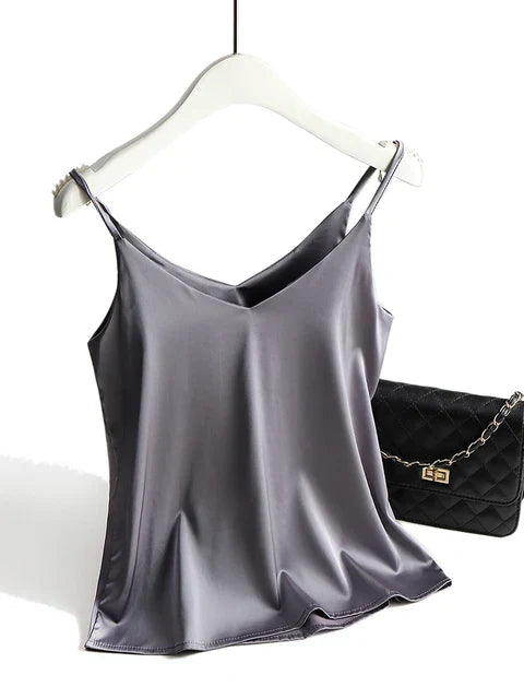 Damen Satin Cami Top Ärmelloser Minimalistischer Schnitt Mit Verstellbaren Trägern