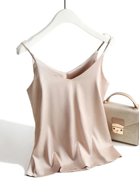 Damen Satin Cami Top Ärmelloser Minimalistischer Schnitt Mit Verstellbaren Trägern