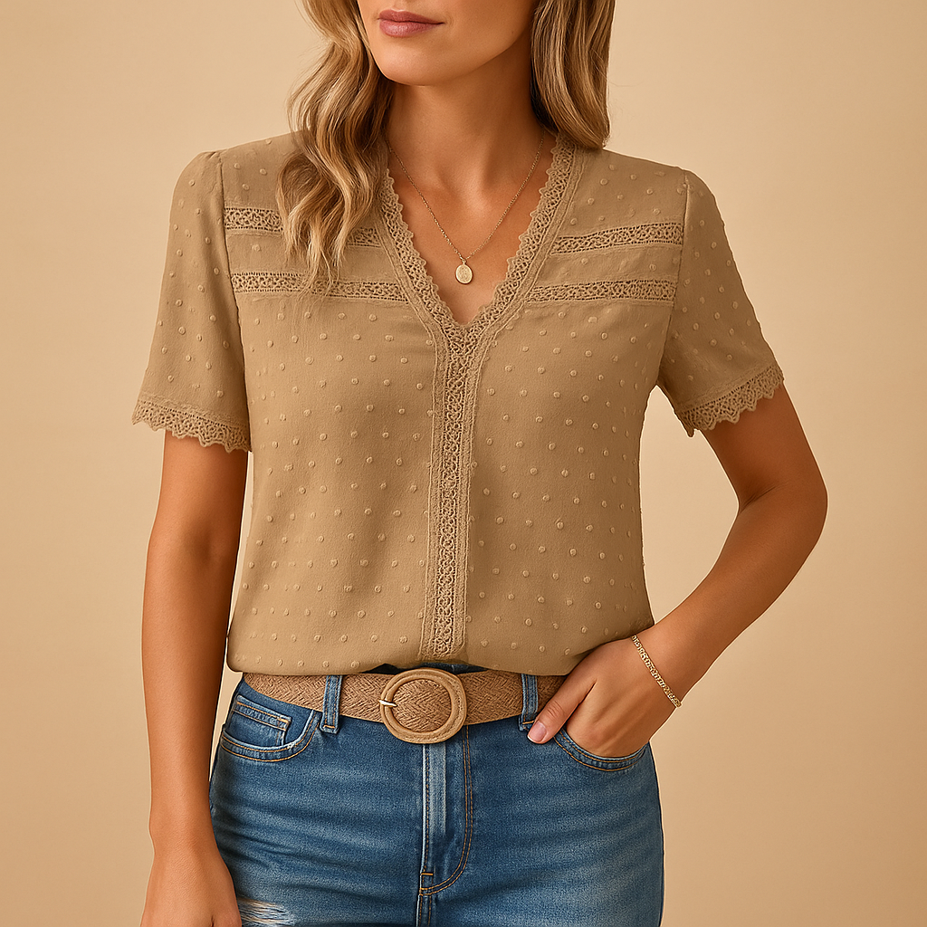 Damen Spitzenbluse Mit V-Ausschnitt Und Elegante Passform Für Büro Und Anlässe