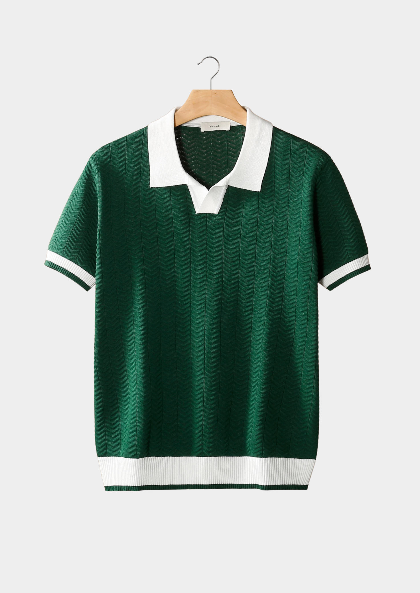 Herren Poloshirt Kurzarm Im Zickzackstrick Mit Kontrastkragen