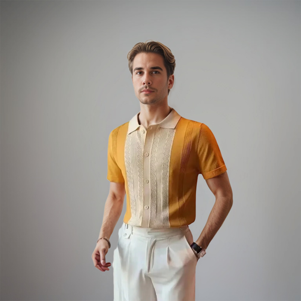 Herren Polo-Shirt Mit Kurzem Arm Und Kontrastpaneel-Detail