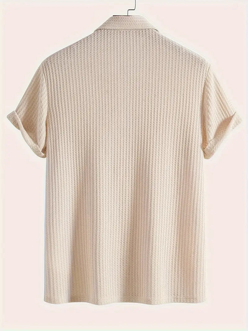 Herren Poloshirt Aus Waffelstrick Mit Kurzem Arm Und Zwei-Knopf-Kragen