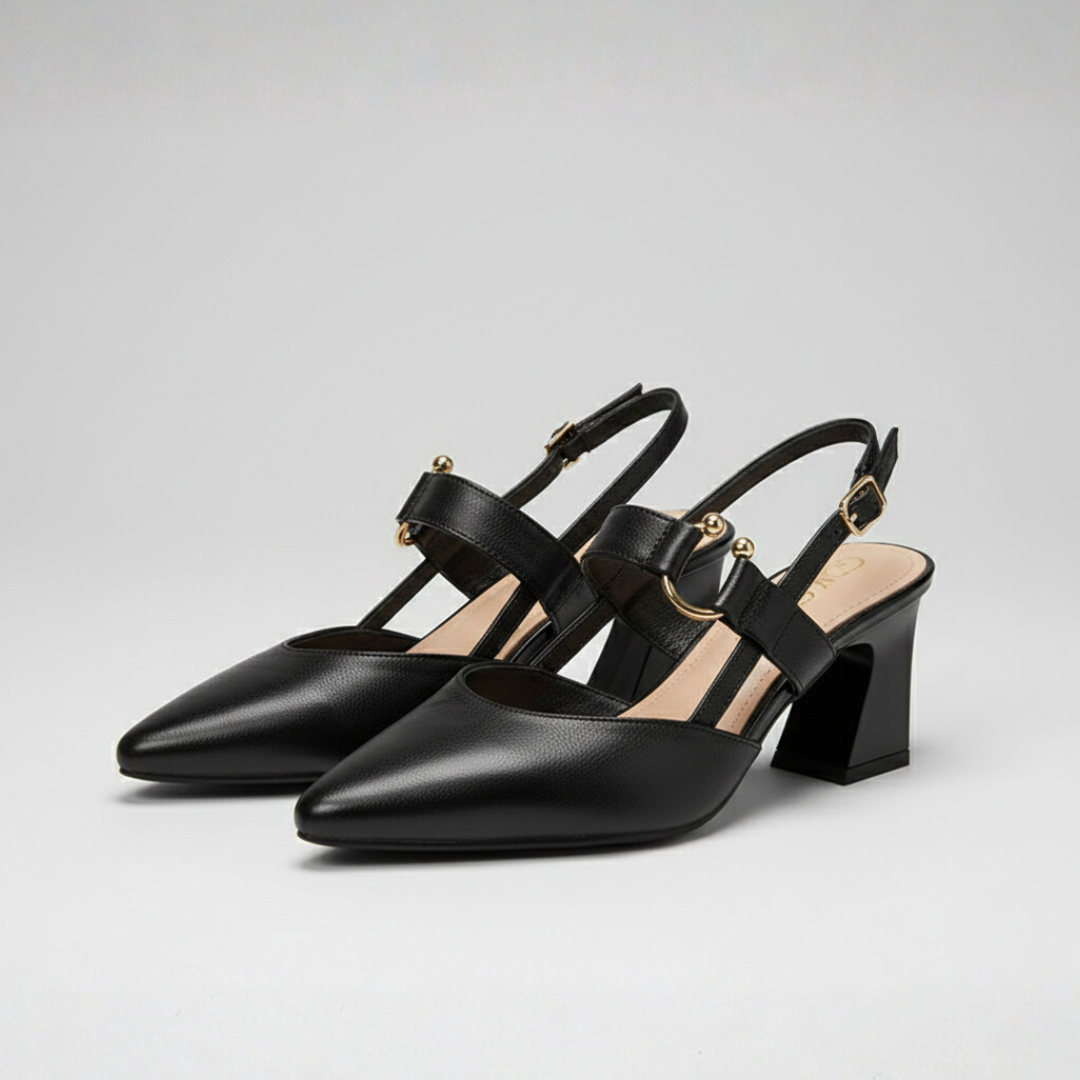 Damen Slingback Schuhe Mit Blockabsatz Und Spitzem Zehenbereich