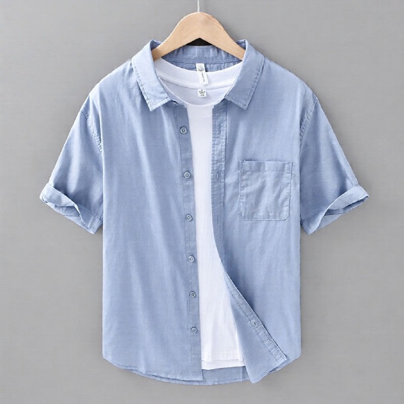 Herren Relaxed Lockeres Kurzarm Sommerhemd Mit Knopfleiste