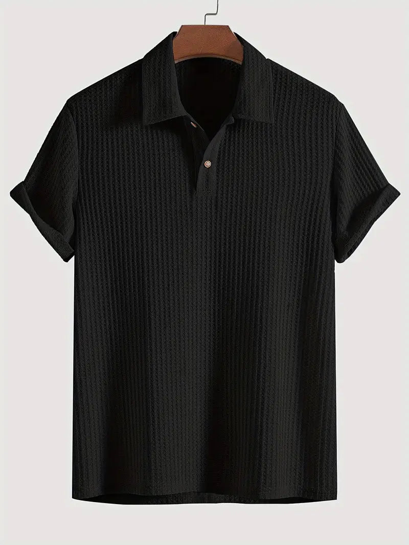 Herren Poloshirt Aus Waffelstrick Mit Kurzem Arm Und Zwei-Knopf-Kragen