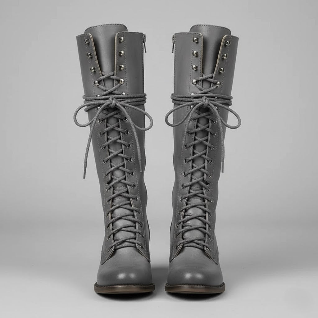 Astra Damen Kniehohe Stiefel Zum Schnüren Mit Blockabsatz