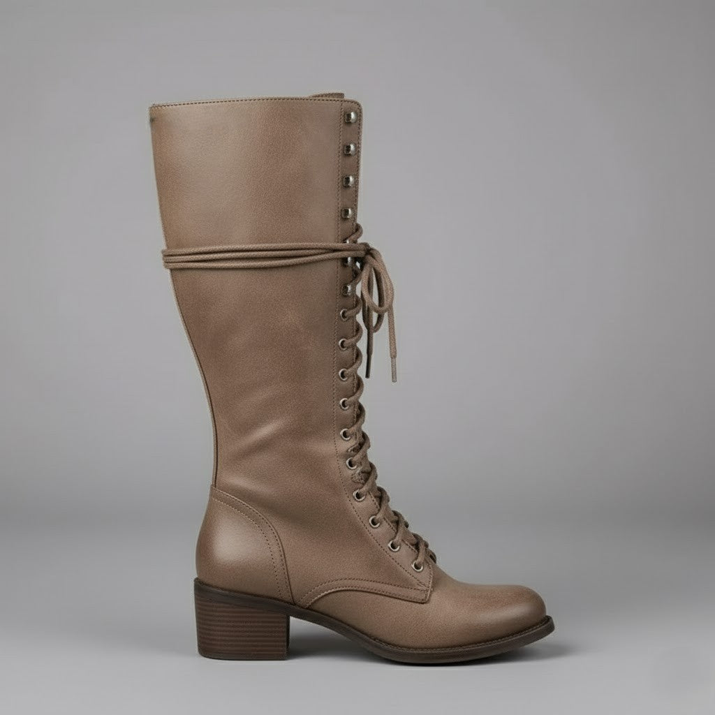 Astra Damen Kniehohe Stiefel Zum Schnüren Mit Blockabsatz