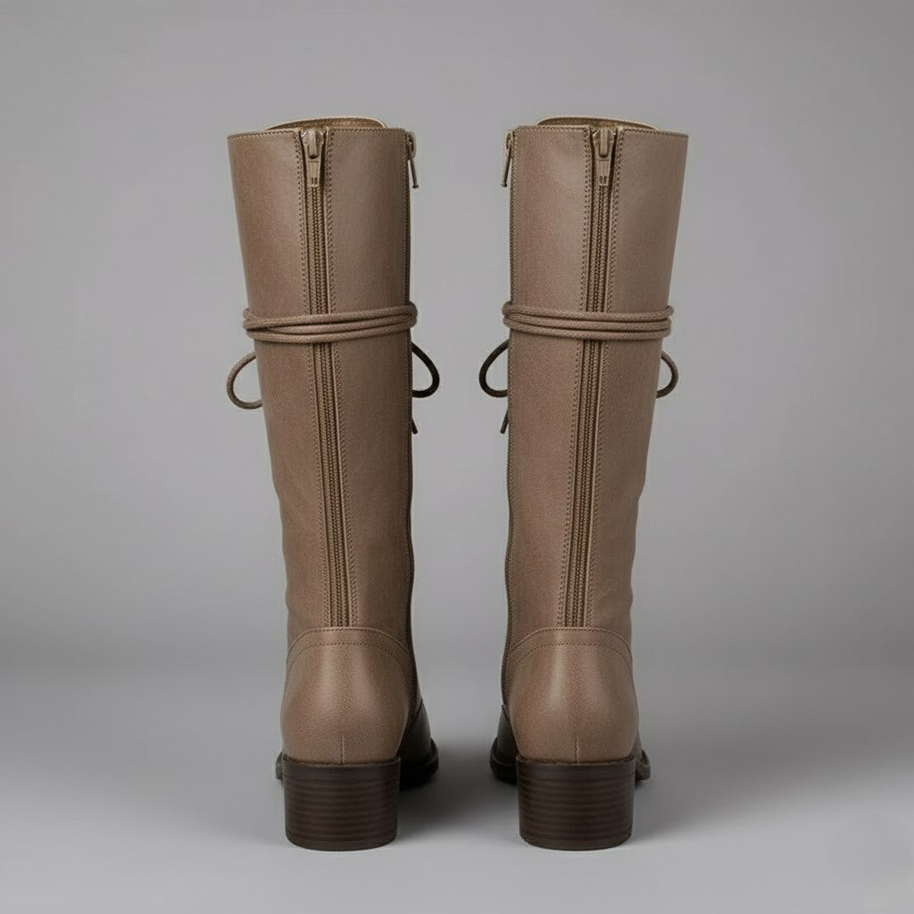 Astra Damen Kniehohe Stiefel Zum Schnüren Mit Blockabsatz