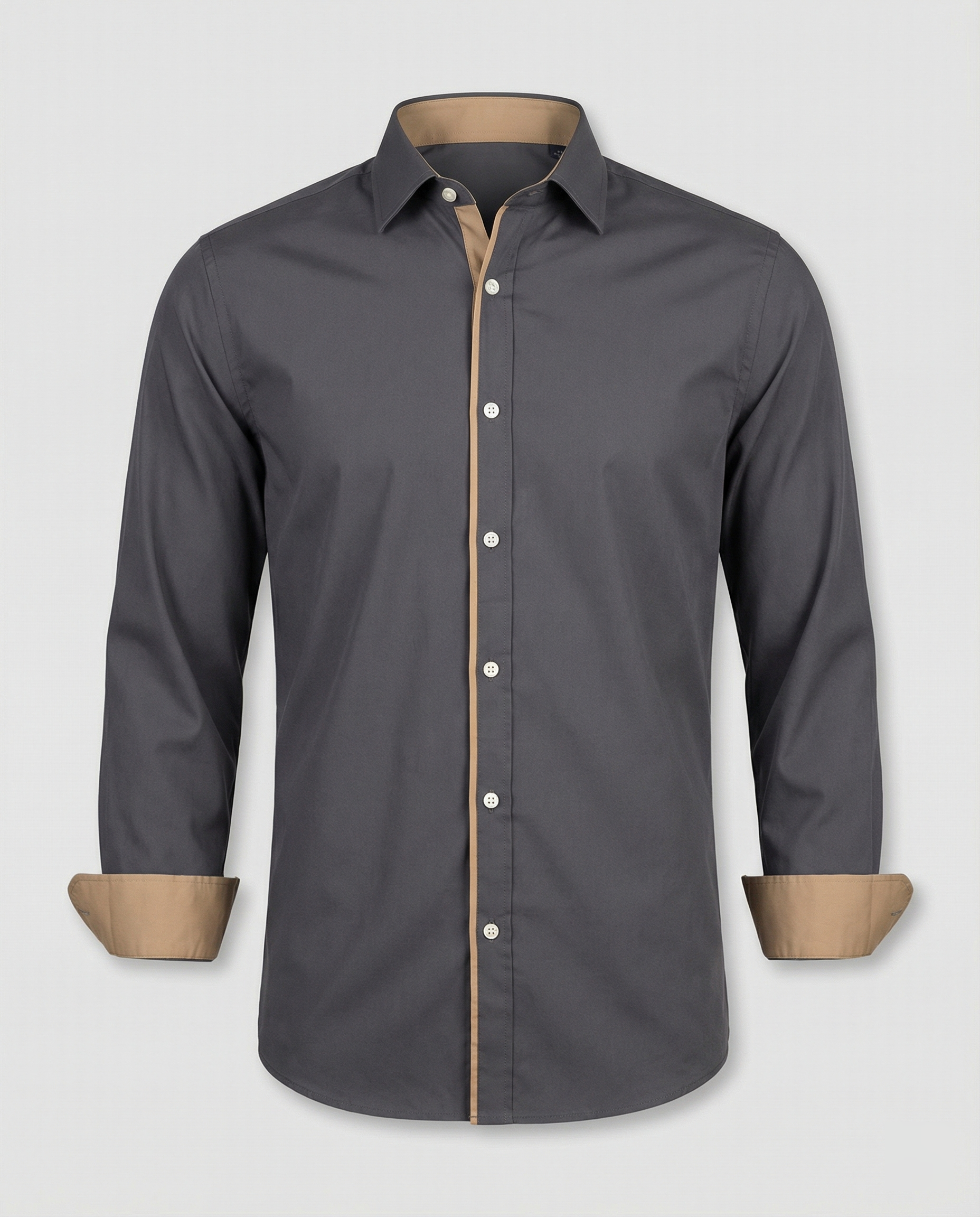 Herren Slim Fit Langarmhemd Mit Knopfleiste Und Kontrastfutter Besatz Manschetten