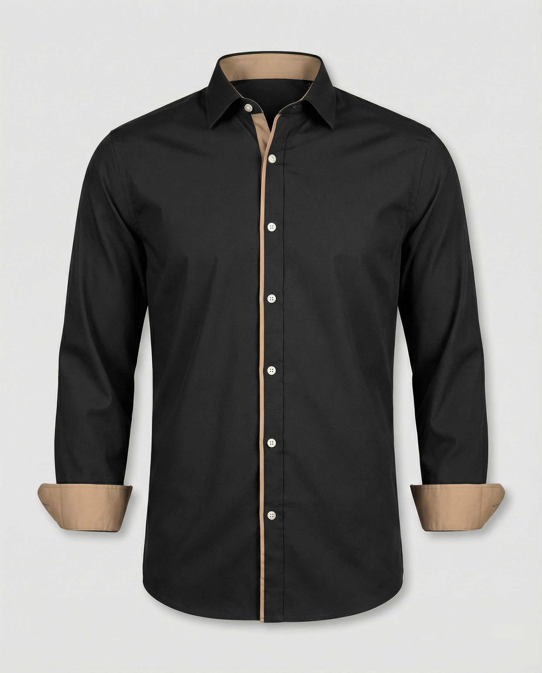 Herren Slim Fit Langarmhemd Mit Knopfleiste Und Kontrastfutter Besatz Manschetten