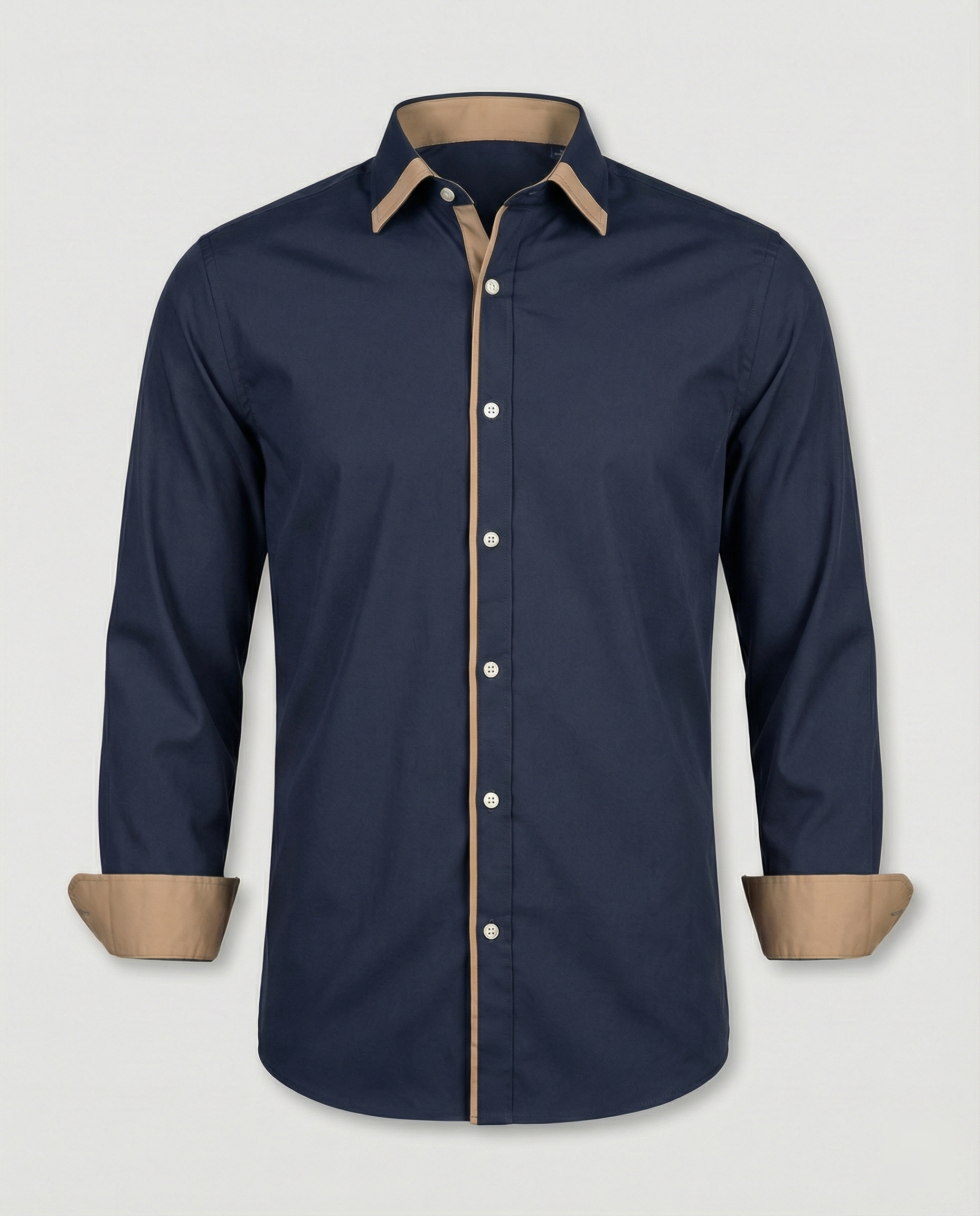 Herren Slim Fit Langarmhemd Mit Knopfleiste Und Kontrastfutter Besatz Manschetten
