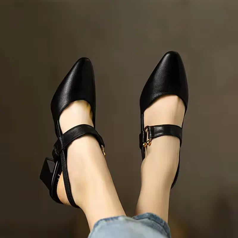 Damen Slingback Schuhe Mit Blockabsatz Und Spitzem Zehenbereich
