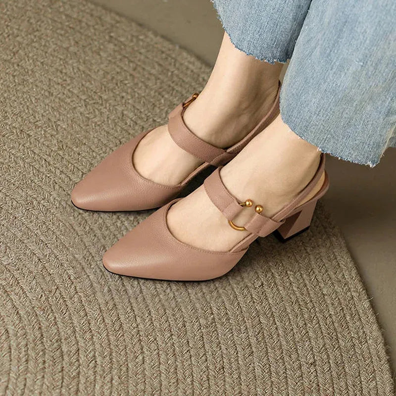 Damen Slingback Schuhe Mit Blockabsatz Und Spitzem Zehenbereich
