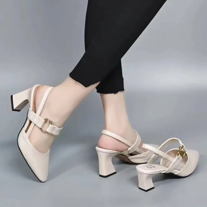 Damen Slingback Schuhe Mit Blockabsatz Und Spitzem Zehenbereich