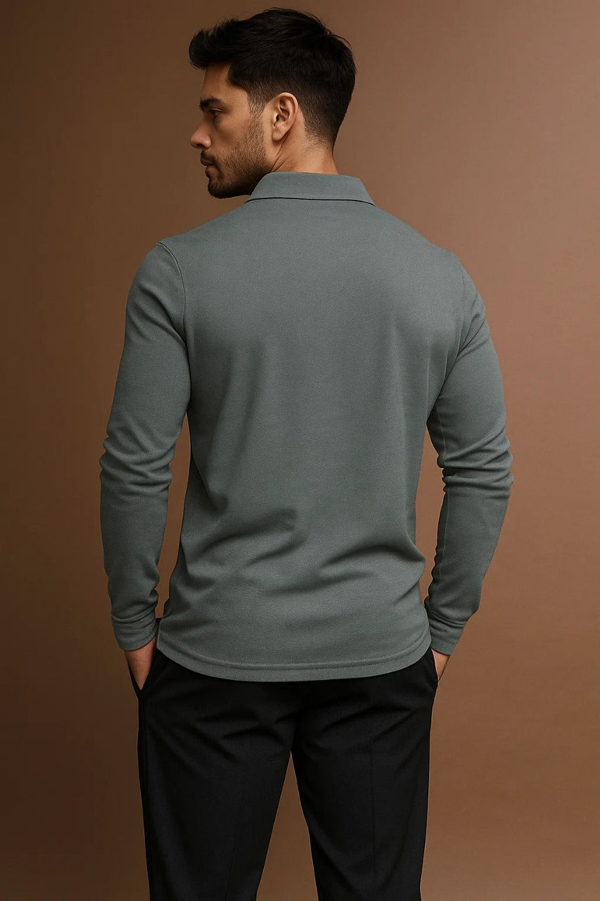 Herren Langarm Polohemd Mit Kragen Und Knopfleiste