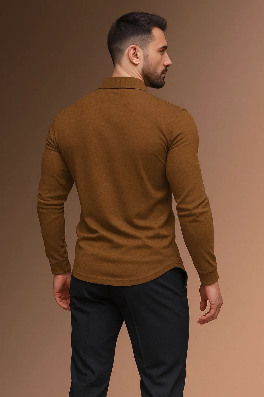 Herren Langarm Polohemd Mit Kragen Und Knopfleiste